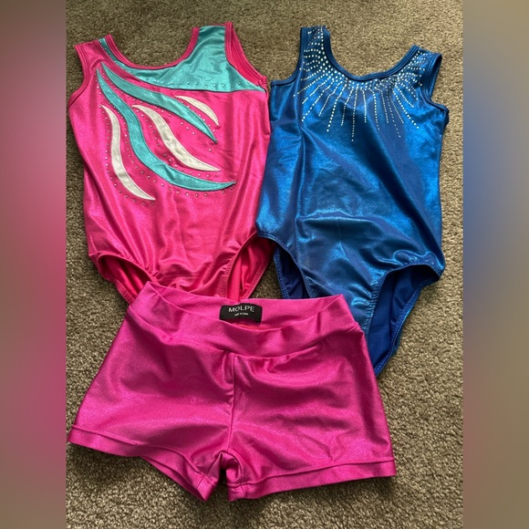 Other - 2 girls tank leotards and pink tumble shorts